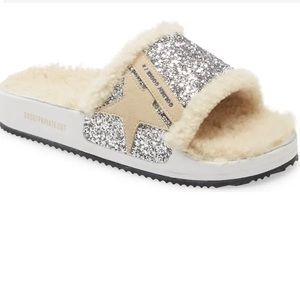 Poolstar Genuine Shearling & Glitter Slide Sandal